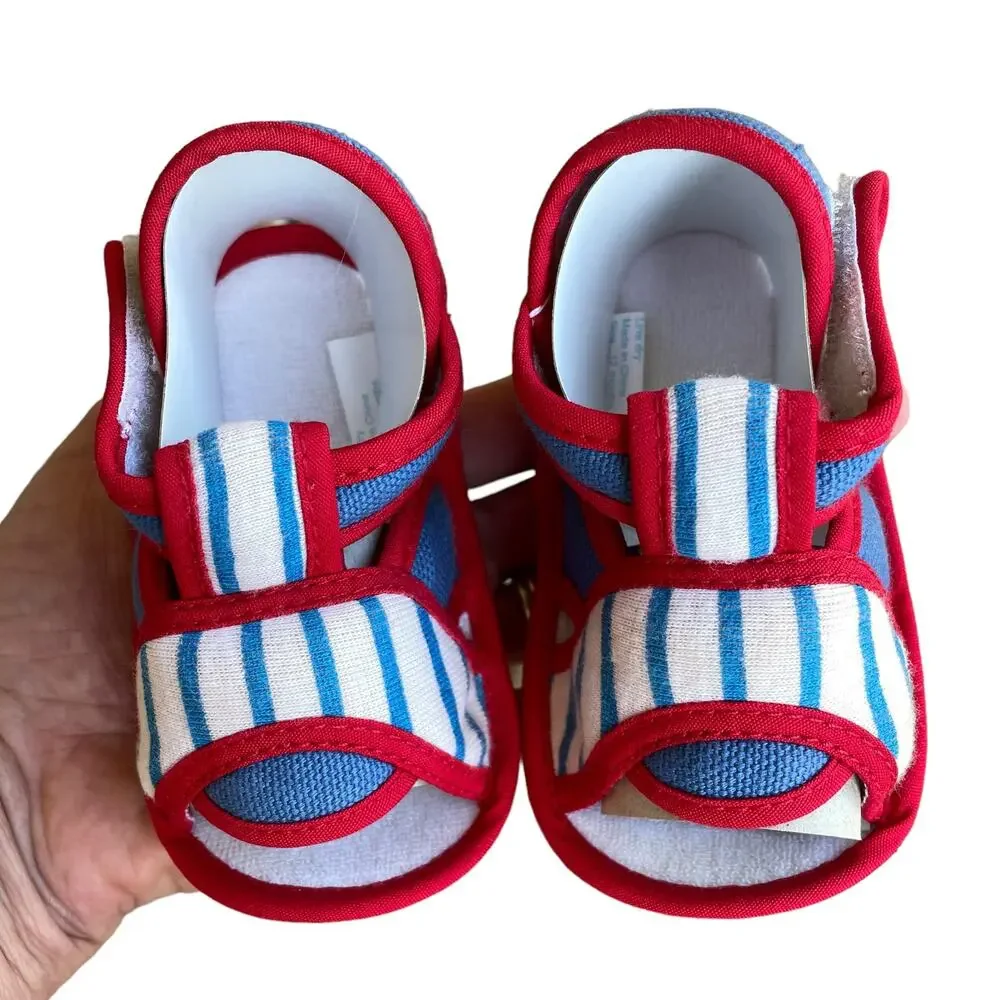 Vintage Sailor Baby Shoes 12 Month Toddler Sandals Red White Blue Fabric NOS